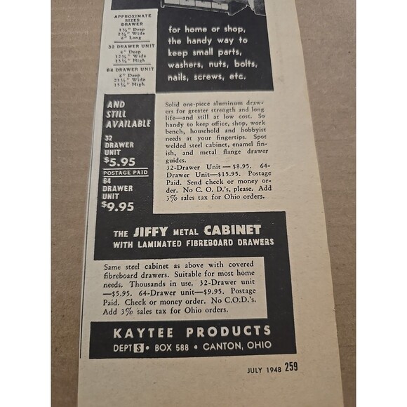 1948 Vintage Tool Advertising Jiffy Metal Cabinet, Kaytee Products 3.75" X9.5" - Picture 5 of 8